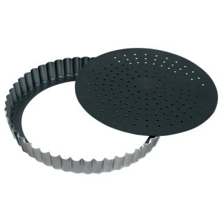 Obsidian non-stick round fluted perforated tart mould - removable bottom - Ø240 mm h28 mm 