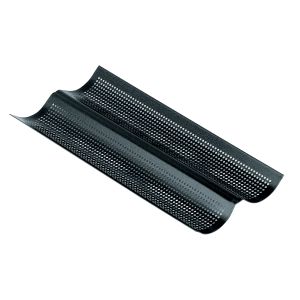 Bandeja perforada para 2 "baguettes" - antiadherente Obsidian - 380 x 160 mm
