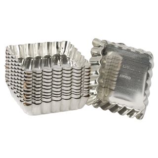 Tin plate square fluted tartlet mould - ext 100 x 100 mm - int 90 x 90 mm - h20 mm