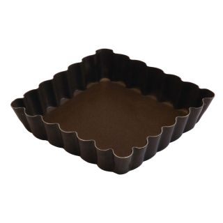Tartelette carrée cannelée - antiadhérente - fond fixe - 100x100 mm dim ext / 90x90 mm dim int - h 20 mm