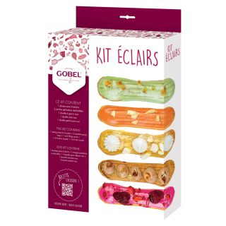 Kit éclairs : 1 plaque 8 éclairs, 2 poches pâtissières réutilisables, 3 douilles inox - Recette exclusive incluse
