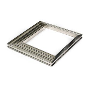 Flan à tarte - Carré - inox - bords roulés - épaisseur 4/10ème - 200 x 200 x 20 mm