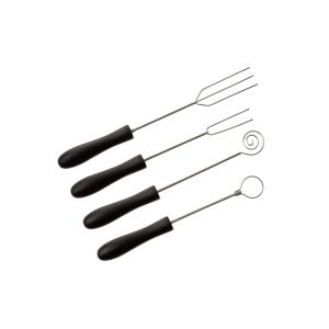 Set of 4 spits to dunk chocolate - St/st chocolate forks - Plastic handle