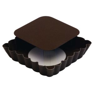 Tartelette carrée cannelée - antiadhérente - fond mobile - 100x100 mm dim ext / 90x90 mm dim int - h 20 mm